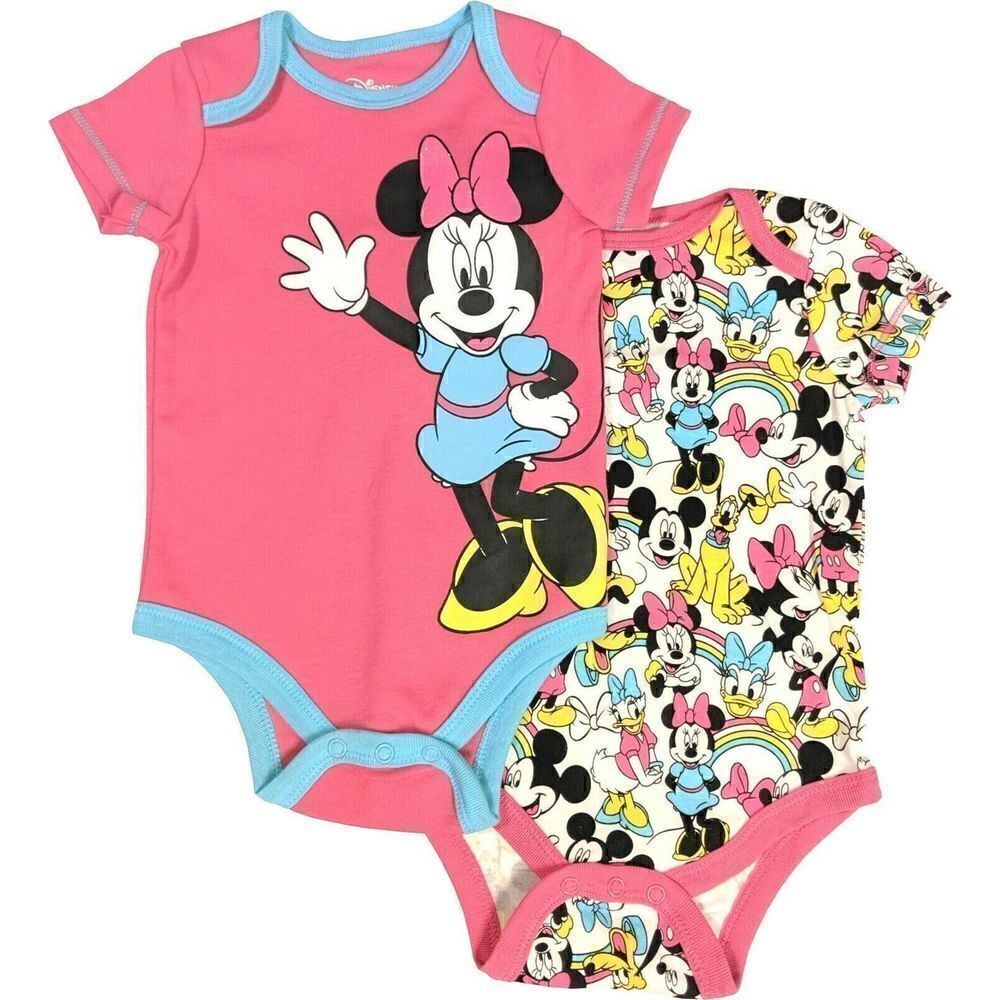 Disney Minnie Mouse  2 Pack Bodysuit Set Baby Girls 0-3 Months